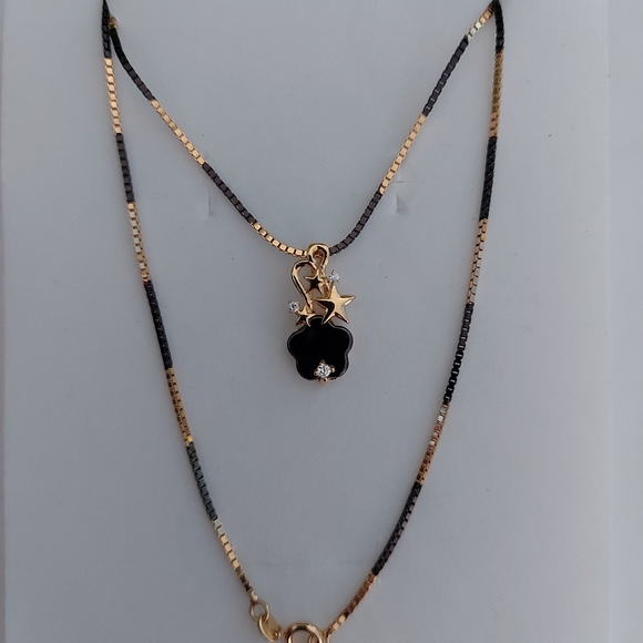 Ceramic Flower Pendant in Two Tone Necklace - Picture 2 of 6